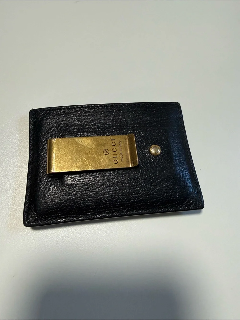 Gucci Black Leather Card Holder with Gold GG Logo